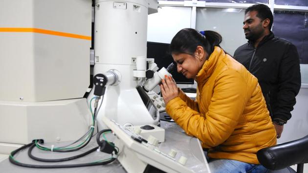 Students at Institute of Nano Science and Technology, Sector 64, Mohali, Punjab(Anil Dayal/HT)