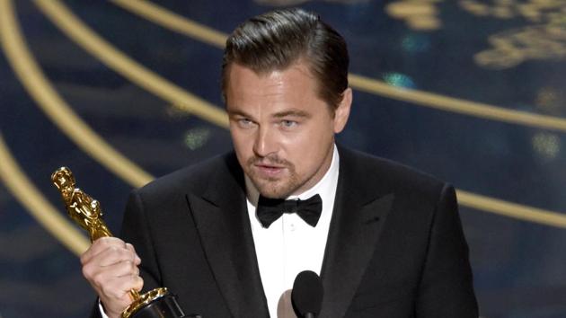 Leonardo DiCaprio talks about climate change as he accepts the award for best actor in a leading role for The Revenant at the Oscars in Los Angeles. (Chris Pizzello/Invision/AP) Leonardo DiCaprio talks about climate change as he accepts the award for best actor in a leading role for The Revenant at the Oscars in Los Angeles. (Chris Pizzello/Invision/AP)