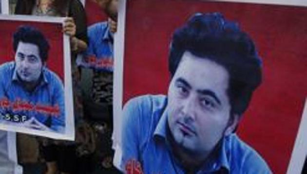 File photo of a protest in Karachi against the killing of university student Mohammad Mashal Khan.(AP)