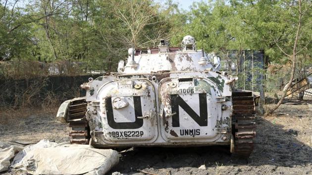 In this photo taken on January 18, 2018, a UN armoured vehicle sits in an abandoned base in Akobo, near the Ethiopian border, in South Sudan.(AP)