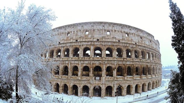 A fisheye view of the Colosseum seen during heavy snowfall in Rome, Italy on February 26, 2018. Rome woke to its first snowfall in six years on Monday thanks to the Polar Vortex. The mercury dipped as low as minus 4 C early Tuesday morning according to the Italian Meteorological Service. (Alberto Lingria / REUTERS) A fisheye view of the Colosseum seen during heavy snowfall in Rome, Italy on February 26, 2018. Rome woke to its first snowfall in six years on Monday thanks to the Polar Vortex. The mercury dipped as low as minus 4 C early Tuesday morning according to the Italian Meteorological Service. (Alberto Lingria / REUTERS)