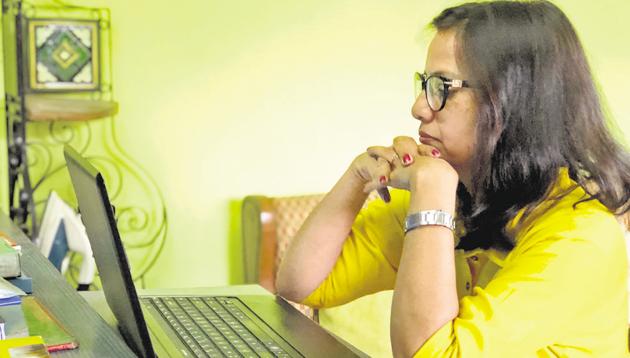 Poet Divya Jain working on her new collection of ghazals. (Mayank Austen Soofi / HT Photo) Poet Divya Jain working on her new collection of ghazals. (Mayank Austen Soofi / HT Photo)