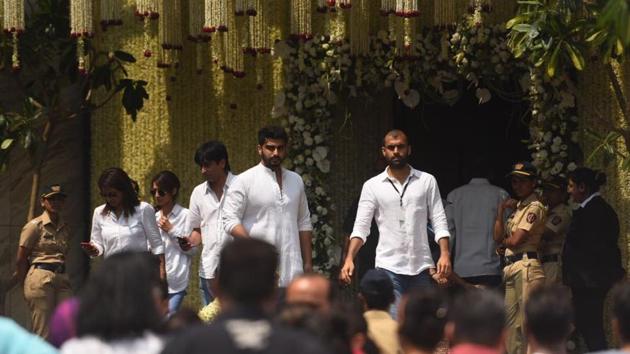 Arjun Kapoor seen at the Lohkhanwala sports club. According to ANI, Sridevi will be cremated with state honours. The Mumbai Police band has also reached Celebrations Sports Club to honour the actor. (Satish Bate / HT Photo) 