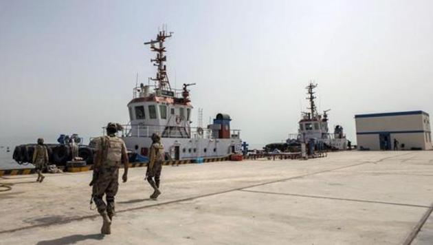 Security personnel at the Gwadar Port in Gwadar, Balochistan.(Bloomberg)