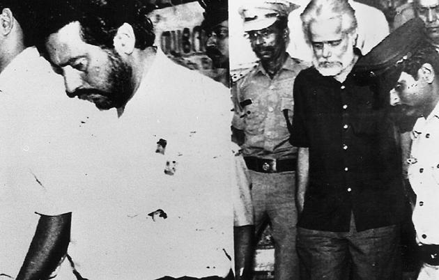 Ruined lives: Sudhir Kumar Sharma, the Banglore-based businessman (L) and ISRO scientist Nambi Narayanan, falsely accused in the ISRO espionage case, in Ernakulam on 10 December 1994.(FILE PHOTO)