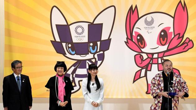 Ryo Taniguchi (R) announces the winning designer of the official mascots for the 2020 Olympics (L) and Paralympics Games. (AFP) Ryo Taniguchi (R) announces the winning designer of the official mascots for the 2020 Olympics (L) and Paralympics Games. (AFP)