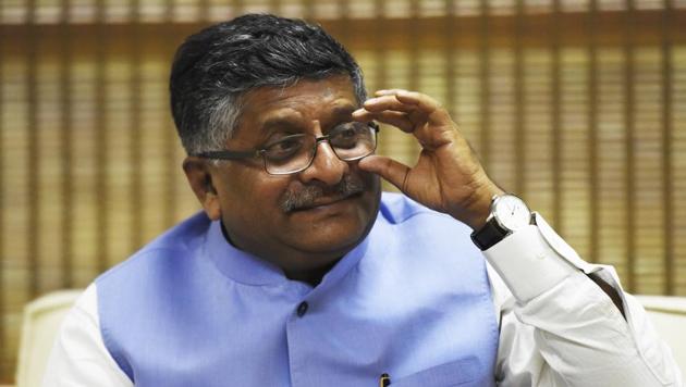 Union minister Ravi Shankar Prasad during a special interview to HT at his office in New Delhi(Sonu Mehta/HT FILE PHOTO)
