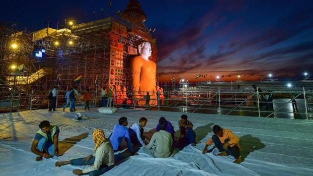 The statue of Gomateshwara is illuminated ahead of the inauguration of Mahamasthakabhishek at Shravanabelagola in Hassan district, 150 km from Bengaluru on Friday. Observed once every 12 years in Jain Dharmic cycle, the veneration ceremony this year is the 88th in the series that commenced in the year 981 A.D. The majestic 57-feet statue, carved out of a single piece of rock, is said to be the world’s tallest monolith. (Shailendra Bhojak / PTI) The statue of Gomateshwara is illuminated ahead of the inauguration of Mahamasthakabhishek at Shravanabelagola in Hassan district, 150 km from Bengaluru on Friday. Observed once every 12 years in Jain Dharmic cycle, the veneration ceremony this year is the 88th in the series that commenced in the year 981 A.D. The majestic 57-feet statue, carved out of a single piece of rock, is said to be the world’s tallest monolith. (Shailendra Bhojak / PTI)