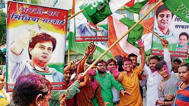 Congress workers celebrate the win in Kolaras and Mungaoli by-elections in Bhopal on Wednesday. Party leaders said the victories have galvanised the Congress as they have exposed chinks in the BJP. (PTI File Photo) Congress workers celebrate the win in Kolaras and Mungaoli by-elections in Bhopal on Wednesday. Party leaders said the victories have galvanised the Congress as they have exposed chinks in the BJP. (PTI File Photo)