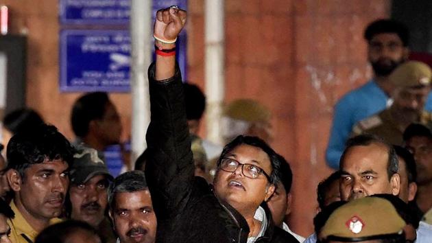 Karti Chidambaram leaves Patiala House Courts after he was remanded to five-day CBI custody in the INX Media case, in New Delhi on Thursday.