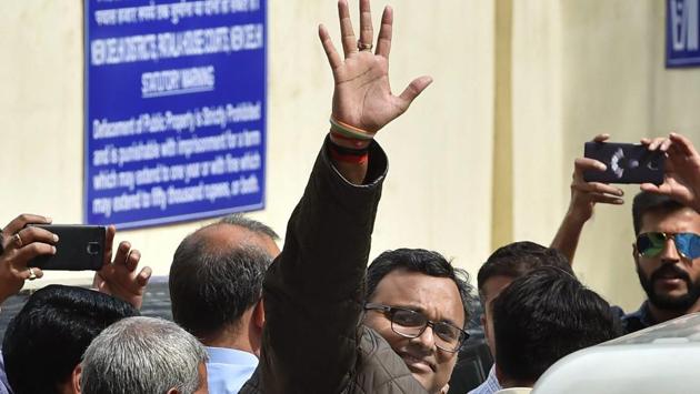 The CBI on Thursday produced Karti Chidambaram, arrested in the INX Media case, before a Delhi court after the expiry of his one-day custody. Karti, the son of former finance minister P Chidambaram, was produced before Special Judge Sunil Rana who is hearing the demand of the agency seeking 14-days custody for Karti. (PTI) The CBI on Thursday produced Karti Chidambaram, arrested in the INX Media case, before a Delhi court after the expiry of his one-day custody. Karti, the son of former finance minister P Chidambaram, was produced before Special Judge Sunil Rana who is hearing the demand of the agency seeking 14-days custody for Karti. (PTI)