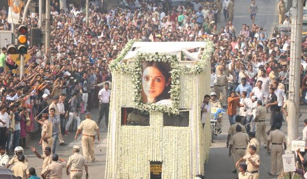 The last rites of Sridevi underway in Mumbai on February 28.(IANS)