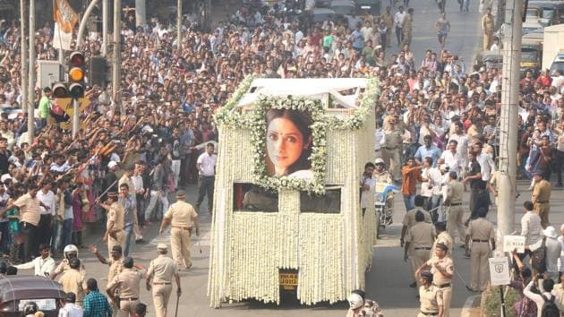 Last rites of Sridevi underway in Mumbai on Feb 28, 2018. (IANS) Last rites of Sridevi underway in Mumbai on Feb 28, 2018. (IANS)