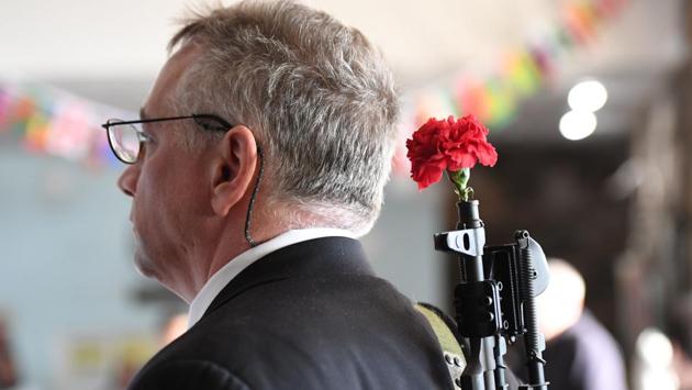 Last Saturday, the younger Moon organized a dinner “in thanks of President Trump” to benefit the Gun Owners Foundation. One long-time hunter and congregant Andrew Kessler said he became “more favorable to gun ownership” after attending the Newfoundland church. (Don Emmert / AFP)