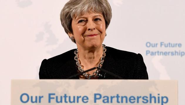 Britain’s Prime Minister Theresa May delivers a speech about her vision for Brexit, at Mansion House in London. (Reuters) Britain’s Prime Minister Theresa May delivers a speech about her vision for Brexit, at Mansion House in London. (Reuters)
