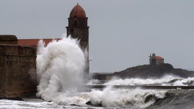 Waves lash the coast at Collioure in southern France. Since last Friday, Europe has been locked in a Siberian weather pattern that has pummeled the continent with snow, freezing rain and brutal wind chills, paralysing cities. (Raymond Roig / AFP)