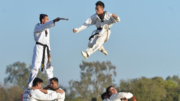 Indian army soldiers showcase martial art skills at an event organised by the Indian Army's ASC Centre and College in Bangalore. (Manjunath Kiran / AFP) Indian army soldiers showcase martial art skills at an event organised by the Indian Army's ASC Centre and College in Bangalore. (Manjunath Kiran / AFP)