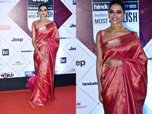 Deepika Padukone wore a beautiful silk sari to HT India’s Most Stylish. She had worn the same to a friend’s wedding last year.