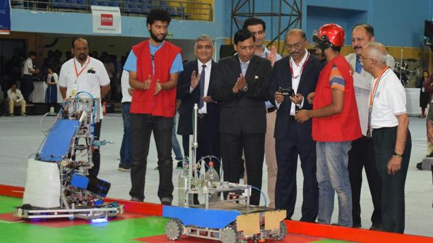 Inauguration of 13th ABU National Robocon 2018 at Balewadi Sports Complex on Friday. (HT Photo) Inauguration of 13th ABU National Robocon 2018 at Balewadi Sports Complex on Friday. (HT Photo)