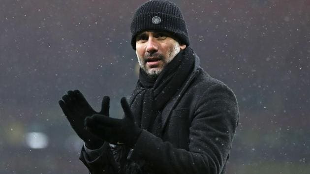 Pep Guardiola reacts during Manchester City’s Premier League match against Arsenal. (AFP) Pep Guardiola reacts during Manchester City’s Premier League match against Arsenal. (AFP)