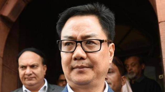 Union minister Kiren Rijiju coming out after attending the Parliament in New Delhi.(Sushil Kumar/HT File Photo)