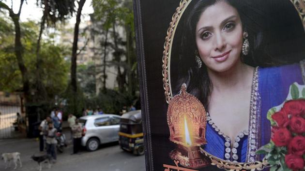 People outside late Sridevi's residence in Mumbai on Tuesday. (PTI) People outside late Sridevi's residence in Mumbai on Tuesday. (PTI)