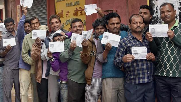 Voters wait to cast their votes for the Assembly elections at a polling station in Dimapur, Nagaland on February 27, 2018. (PTI Photo) Voters wait to cast their votes for the Assembly elections at a polling station in Dimapur, Nagaland on February 27, 2018. (PTI Photo)