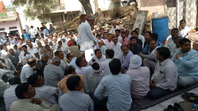 Dalits meet at Bhiwadi village in Alwar on Sunday. (HT Photo) Dalits meet at Bhiwadi village in Alwar on Sunday. (HT Photo)