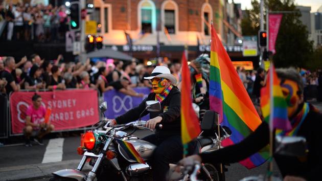 People participate in the annual Gay and Lesbian Mardi Gras parade in Sydney on March 3, 2018. (AFP/Saeed Khan) People participate in the annual Gay and Lesbian Mardi Gras parade in Sydney on March 3, 2018. (AFP/Saeed Khan)