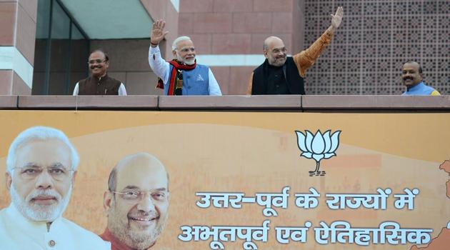 Prime Minister Narendra Modi and BJP president Amit Shah at the BJP headquarters in New Delhi on March 3 (AFP) Prime Minister Narendra Modi and BJP president Amit Shah at the BJP headquarters in New Delhi on March 3 (AFP)