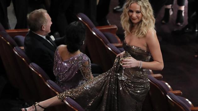 Actress Jennifer Lawrence at the Academy Awards venue on Sunday. (Lucas Jackson / REUTERS)