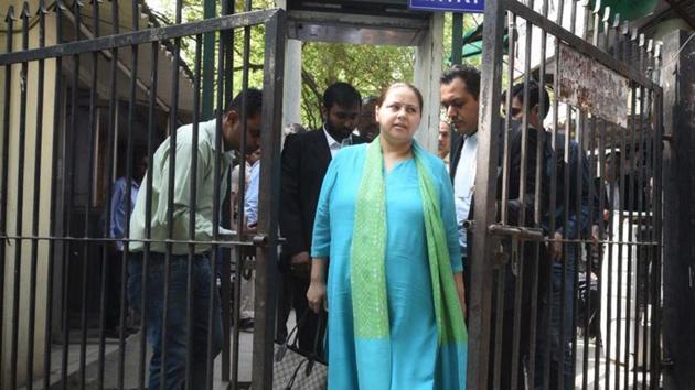 Misa Bharti, accused in money laundering case, seen leaving the Patiala House Court in New Delhi.(Raj K Raj / HT Photo)