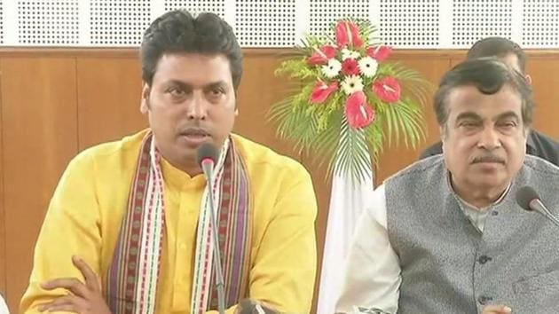 Biplab Deb, a BJP leader with a background in the Rashtriya Swayamsevak Sangh, will be Tripura’s 10th chief minister. Tribal leader Jishnu Dev Varma has been named his deputy, Union minister Nitin Gadkari announced on Tuesday. The new government will be sworn in on Thursday in Tripura, where the BJP-led alliance defeated the Communist Party of India (Marxist) government in power in the state for 25 years. (ANI) Biplab Deb, a BJP leader with a background in the Rashtriya Swayamsevak Sangh, will be Tripura’s 10th chief minister. Tribal leader Jishnu Dev Varma has been named his deputy, Union minister Nitin Gadkari announced on Tuesday. The new government will be sworn in on Thursday in Tripura, where the BJP-led alliance defeated the Communist Party of India (Marxist) government in power in the state for 25 years. (ANI)