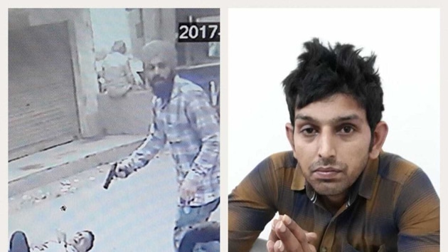 Saraj Mintoo, gangster arrested in Jalandhar. Left: CCTV grab of his committing murder, and right: after the arrest on Tuesday. (Punjab Police) Saraj Mintoo, gangster arrested in Jalandhar. Left: CCTV grab of his committing murder, and right: after the arrest on Tuesday. (Punjab Police)