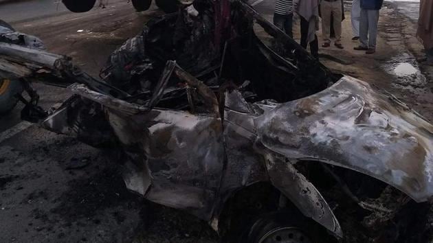 The damaged vehicle after the accident in Karnal on Tuesday. (HT Photo) The damaged vehicle after the accident in Karnal on Tuesday. (HT Photo)