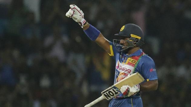 Sri Lanka's Kusal Perera celebrates scoring a half century against India during their T20 cricket match in Nidahas Trophy in Colombo. (AP) Sri Lanka's Kusal Perera celebrates scoring a half century against India during their T20 cricket match in Nidahas Trophy in Colombo. (AP)