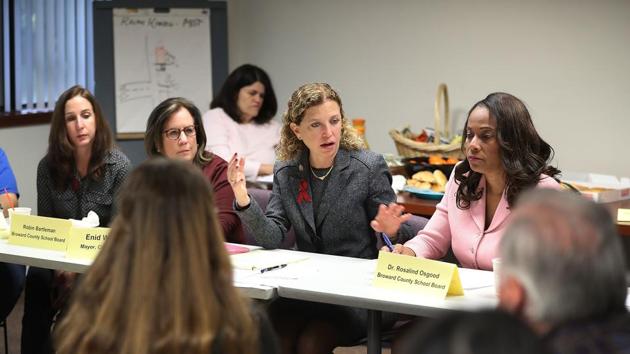 Rep. Debbie Wasserman Schultz (C) (D-FL) hosts a gun safety roundtable discussion that brought together community leaders, school board members, police officers, clergy and students calling for more gun control on March 5, 2018 in Sunrise, Florida. (AFP Photo) Rep. Debbie Wasserman Schultz (C) (D-FL) hosts a gun safety roundtable discussion that brought together community leaders, school board members, police officers, clergy and students calling for more gun control on March 5, 2018 in Sunrise, Florida. (AFP Photo)