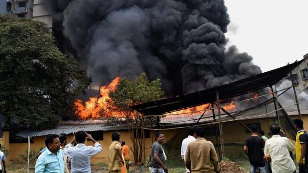 A godown located on the premises of Eastern Metal Works in Kalachowki, Mumbai went up in smoke after a major fire broke out in the ground-plus-one structure around noon on Tuesday. No casualties have been reported. At least 16 fire engines, 12 jumbo tankers and six jets are being used to bring the blaze under control. (PTI) A godown located on the premises of Eastern Metal Works in Kalachowki, Mumbai went up in smoke after a major fire broke out in the ground-plus-one structure around noon on Tuesday. No casualties have been reported. At least 16 fire engines, 12 jumbo tankers and six jets are being used to bring the blaze under control. (PTI)