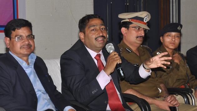 ADGP Ashok Kumar (centre) said the police will try to regulate political rallies and religious processions in the city's core areas. (HT PHOTO) ADGP Ashok Kumar (centre) said the police will try to regulate political rallies and religious processions in the city's core areas. (HT PHOTO)