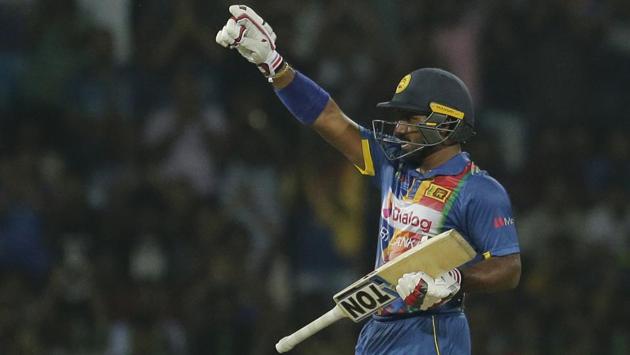 Sri Lanka's Kusal Perera celebrates after scoring his half century which earned him the Man of the Match award. (AP) Sri Lanka's Kusal Perera celebrates after scoring his half century which earned him the Man of the Match award. (AP)