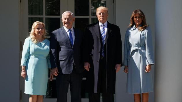 US President Donald Trump and First Lady Melania Trump welcomes Israeli Prime Minister Benjamin Netanyahu and his wife Sara to the White House on March 5, 2018 in Washington, DC. (AFP) US President Donald Trump and First Lady Melania Trump welcomes Israeli Prime Minister Benjamin Netanyahu and his wife Sara to the White House on March 5, 2018 in Washington, DC. (AFP)