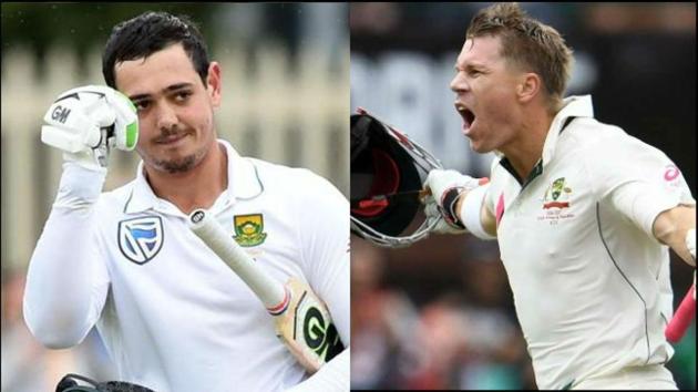 David Warner has escaped a Test ban and has instead been fined 75 per cent of his match fee and three demerit points following his altercation with Quinton de Kock at Kingsmead on Sunday. (Twitter) David Warner has escaped a Test ban and has instead been fined 75 per cent of his match fee and three demerit points following his altercation with Quinton de Kock at Kingsmead on Sunday. (Twitter)