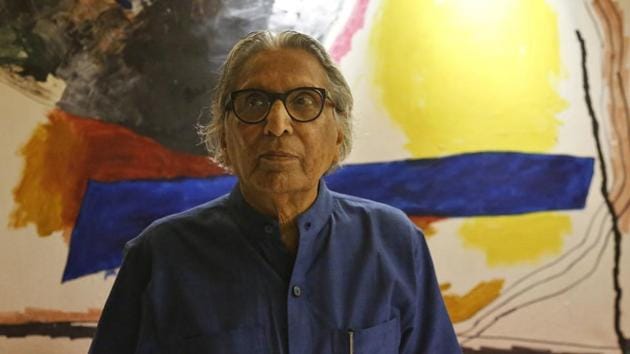 Balkrishna Doshi who won the 2018 Pritzker Architecture Prize poses for the Associated Press at his home in Ahmedabad.(AP Photo)