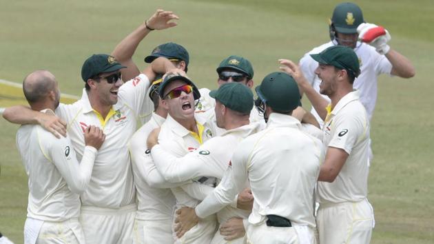 File - Australia cricket team players celebrate during day 4 of the 1st Test against South Africa cricket team at Sahara Stadium in Kingsmead, Durban, on March 4, 2018. (Getty Images) File - Australia cricket team players celebrate during day 4 of the 1st Test against South Africa cricket team at Sahara Stadium in Kingsmead, Durban, on March 4, 2018. (Getty Images)