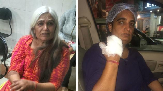 Rani Kataria (53) and her daughter Swati Kataria (32), showing her injured hand. Rani Kataria (53) and her daughter Swati Kataria (32), showing her injured hand.