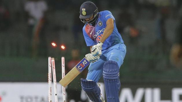 In reply, Rohit Sharma -- leading India in the absence of the regular skipper Virat Kohli -- fell for 17 and Rishabh Pant was also dismissed cheaply. (AP) In reply, Rohit Sharma -- leading India in the absence of the regular skipper Virat Kohli -- fell for 17 and Rishabh Pant was also dismissed cheaply. (AP)