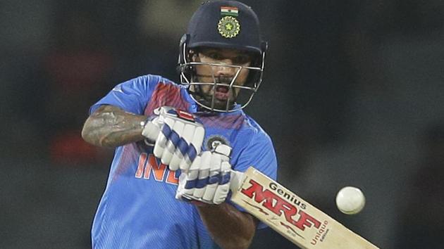 India's Shikhar Dhawan plays a shot against Bangladesh during their Nidahas Trophy 2018 match in Colombo on Thursday. (AP) India's Shikhar Dhawan plays a shot against Bangladesh during their Nidahas Trophy 2018 match in Colombo on Thursday. (AP)