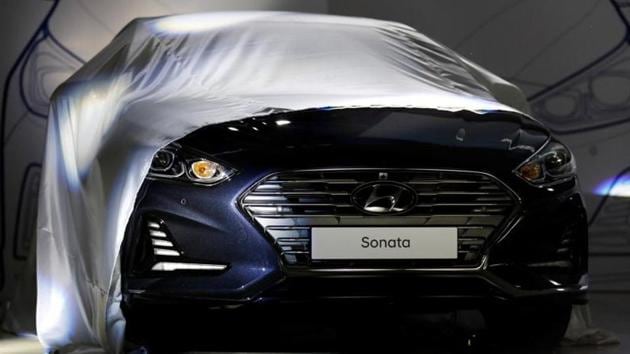 A Hyundai Motor's Sonata sedan car. A Hyundai Motor's Sonata sedan car.
