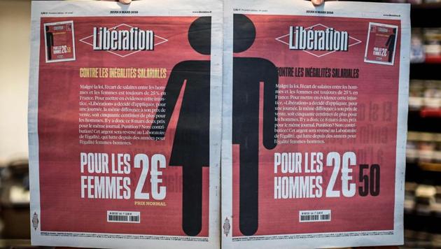 Two different front pages of the French daily newspaper Liberation during the International Woman's Day. (AFP Photo) Two different front pages of the French daily newspaper Liberation during the International Woman's Day. (AFP Photo)