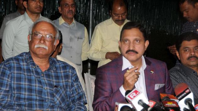 TDP leaders Ashok Gajpatraju with Sujana Chaudhary addresses the media after submitting resignation to Ministry in New Delhi, India on Thursday, March 8, 2018. (HT Photo) (HT Photo) TDP leaders Ashok Gajpatraju with Sujana Chaudhary addresses the media after submitting resignation to Ministry in New Delhi, India on Thursday, March 8, 2018. (HT Photo) (HT Photo)